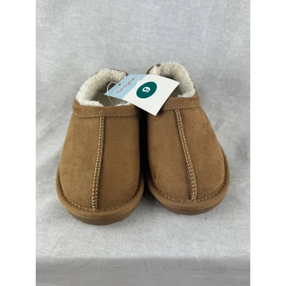 Cat & Jack Toddler Boys Girls Chestnut‎ Faux Fur Lined Suede Slippers Size 9 NEW